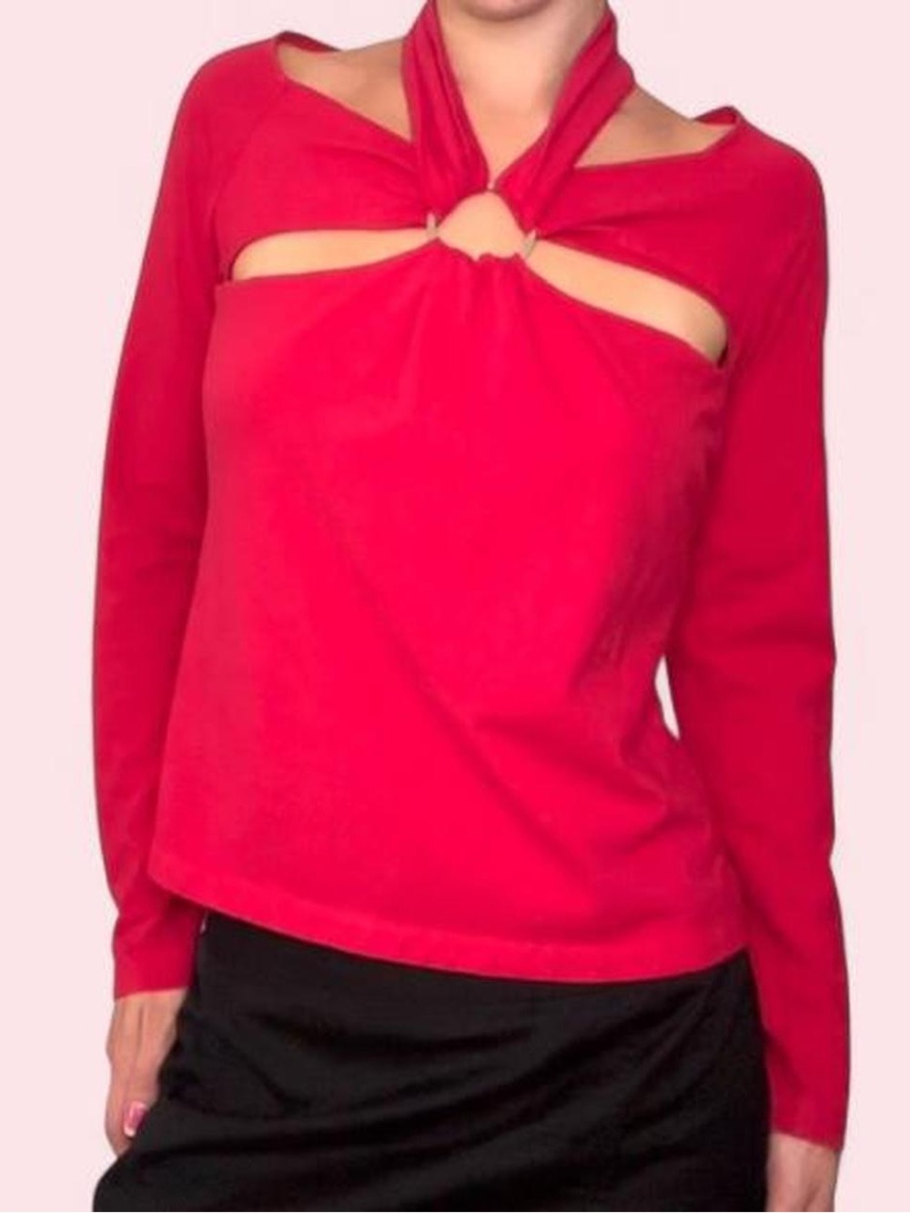 Vintage Y2K Red Cutout Ring Halter Long Sleeve Top